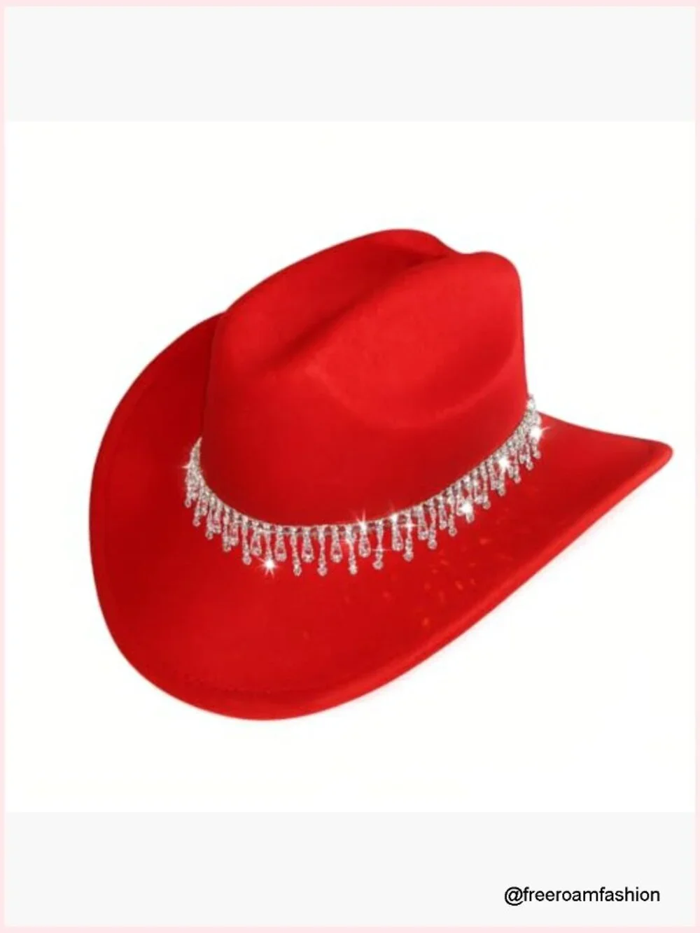 Rhinestone Cowboy Hat with Fringe Trim Wide Brim Cowgirl Hat Bling Diamond Hat